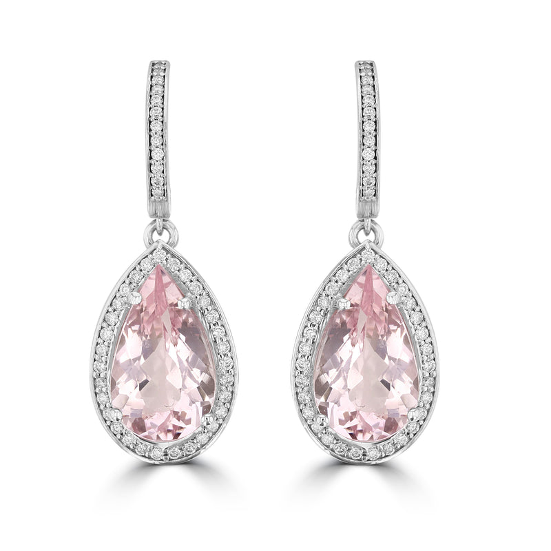 14K White gold Morganite 6.30cts and Diamond 0.60cts (SI1-VS, G-H) Dangling Earrings