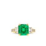 18K Yellow Gold Three Stone Emerald Ring with Tapered Diamonds
