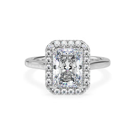 White gold radiant engagement ring with halo