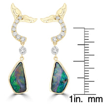 14K Yellow Gold Australian Boulder Opal 4.08cts TGW & RBC Diamond 0.32cts TDW Earrings