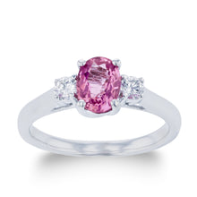 1.0ct Pink Sapphire Ring With .25ct Diamonds 14k White Gold