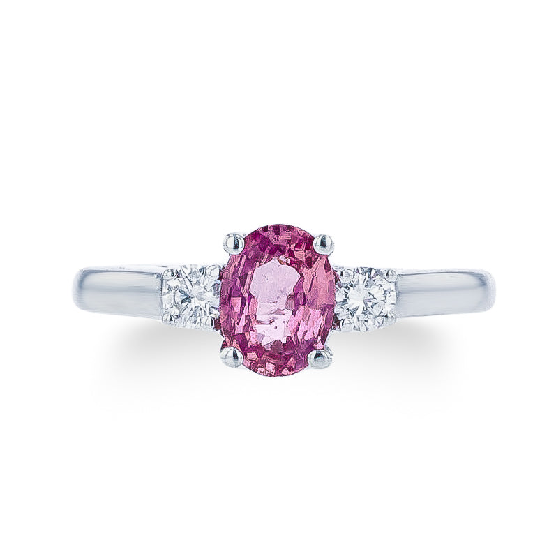 1.0ct Pink Sapphire Ring With .25ct Diamonds 14k White Gold