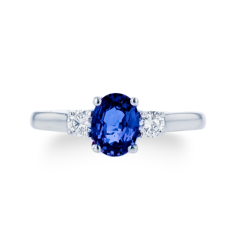 1.0ct Sapphire Ring With .25ct Diamonds 14k White Gold