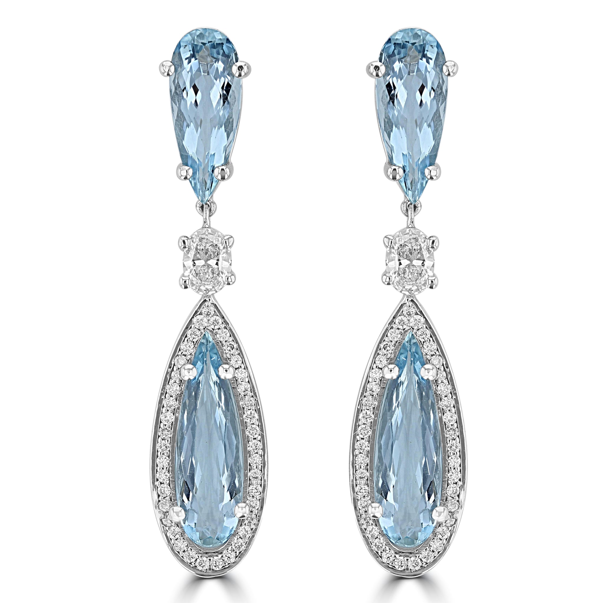 14K White Gold 6.00 cts Aquamarine and 0.85 cts of Diamond Earrings