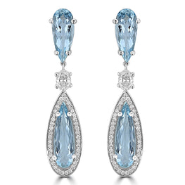 14K White Gold 6.00 cts Aquamarine and 0.85 cts of Diamond Earrings