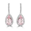 14K White gold Morganite 6.30cts and Diamond 0.60cts (SI1-VS, G-H) Dangling Earrings