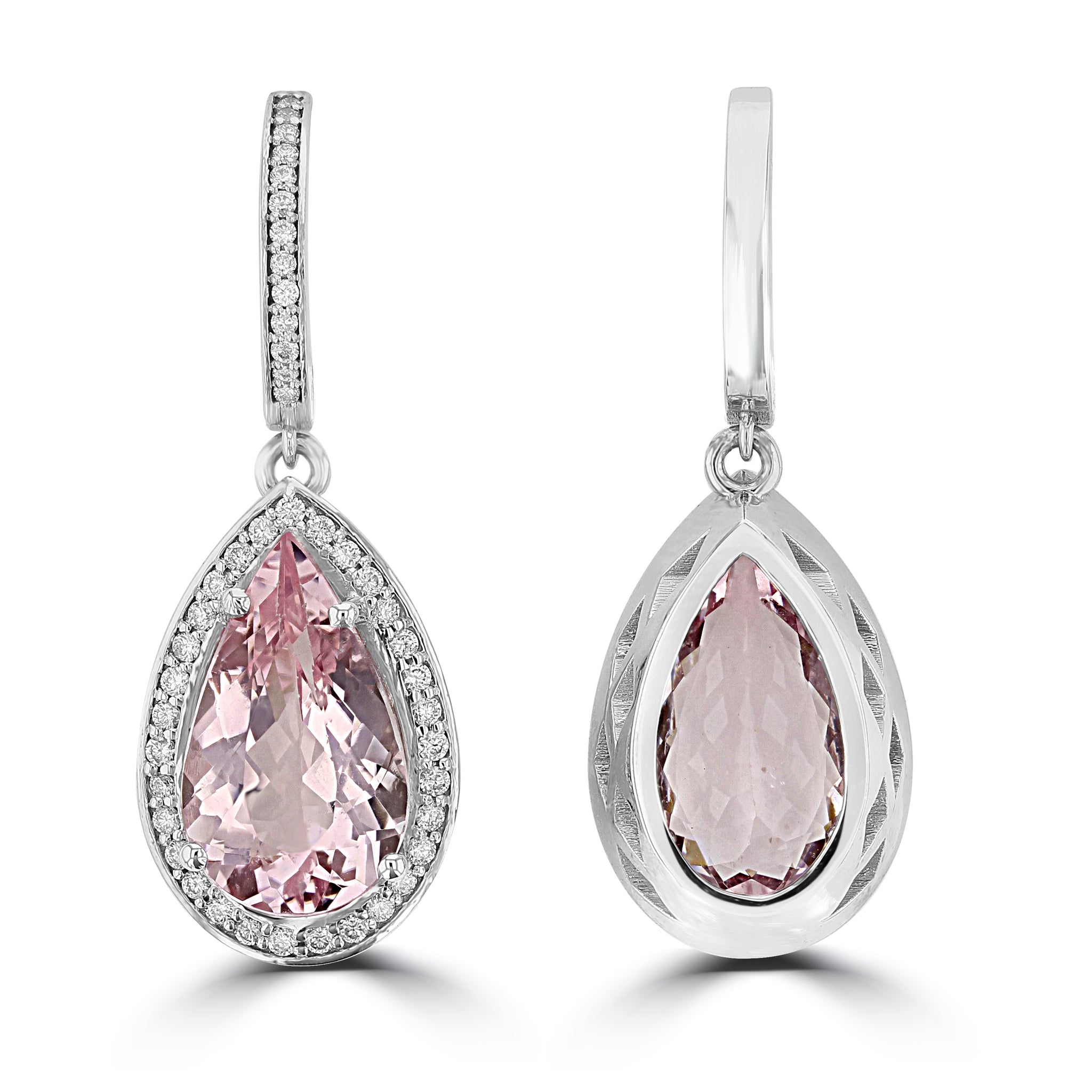 14K White gold Morganite 6.30cts and Diamond 0.60cts (SI1-VS, G-H) Dangling Earrings