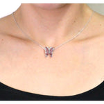 14k White Gold 4 1/10ct TGW Natural Tourmaline and Diamond Accent Butterfly Necklace