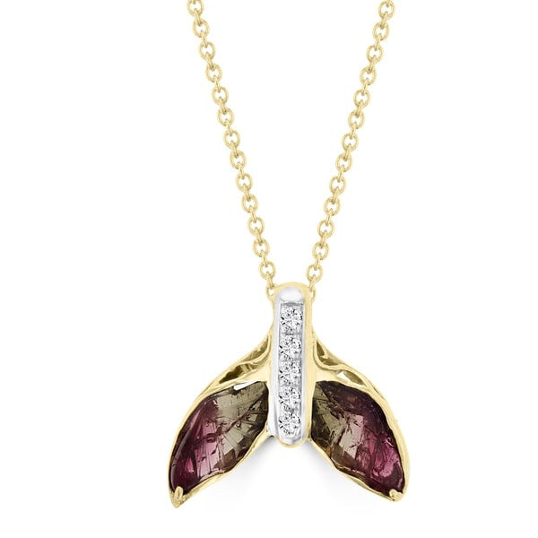 14K Yellow Gold Natural Tourmaline 1.59cts and Diamond 0.11ct TDW (VS-SI1, G-H) Whale Tail Necklace by La Vita Vital