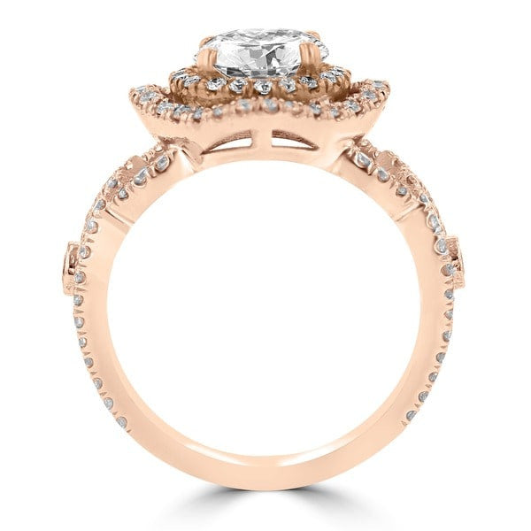 14k Rose Gold Double Halo Diamond 1.75cts TDW Engagement Ring