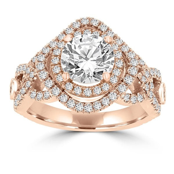 14k Rose Gold Double Halo Diamond 1.75cts TDW Engagement Ring