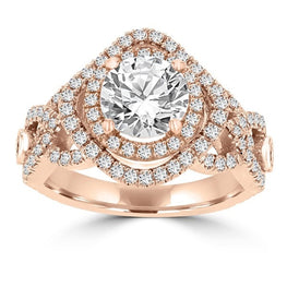 14k Rose Gold Double Halo Diamond 1.75cts TDW Engagement Ring