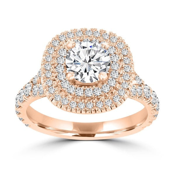 14k Rose Gold 1 4/5ct TDW Double Halo Diamond Engagement Ring