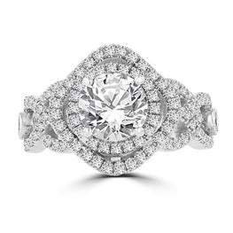 14K White Gold Double Halo 1.75cts TDW Diamond Engagement Ring