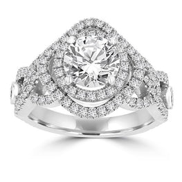 14K White Gold Double Halo 1.75cts TDW Diamond Engagement Ring