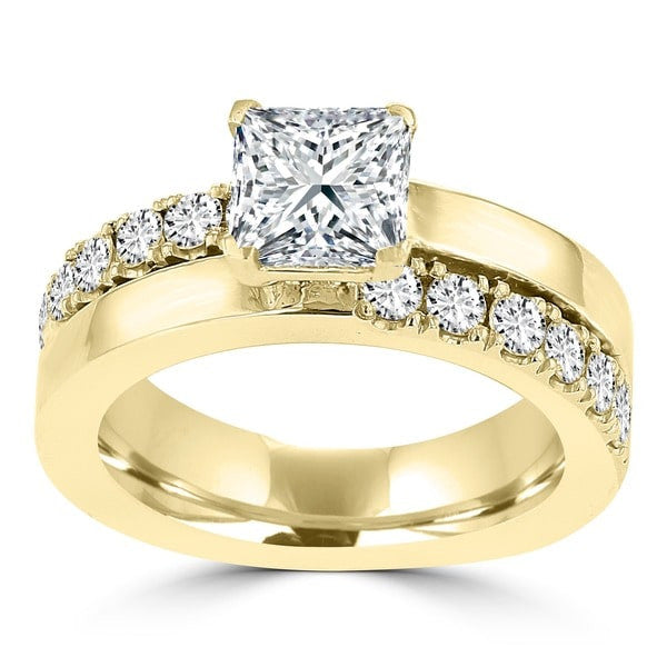 14k Yellow Gold 1.55ct. TDW Princess-cut Diamond Engagement Ring