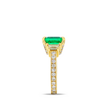 18K Yellow Gold Three Stone Emerald Ring with Tapered Diamonds