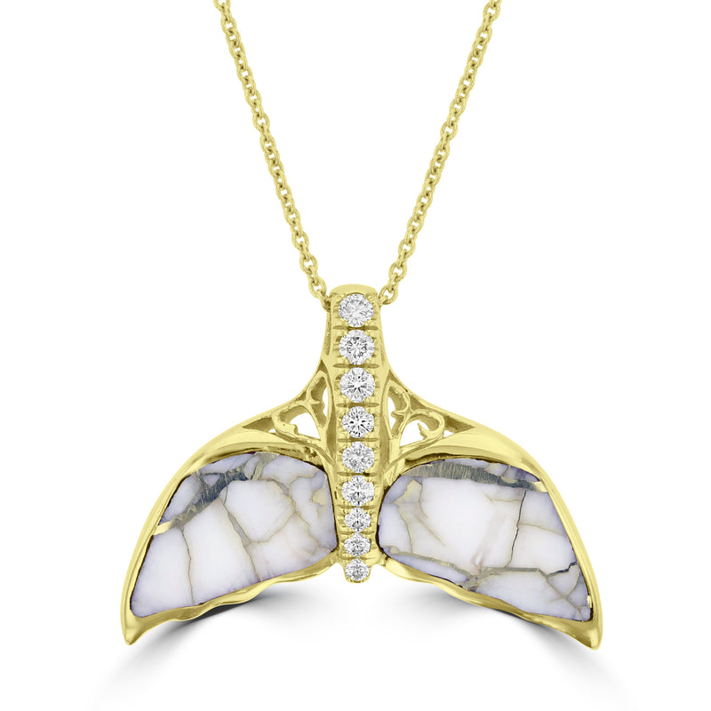 14K YG Gold Quartz Inlay and Diamond 0.16cts (SI1-VS, G-H ) Whale Tail Necklace
