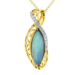 14K Yellow Gold Natural Ethiopian Opal 6.07ct and Diamond 0.50ct TDW (VS-SI1, G-H) Necklace