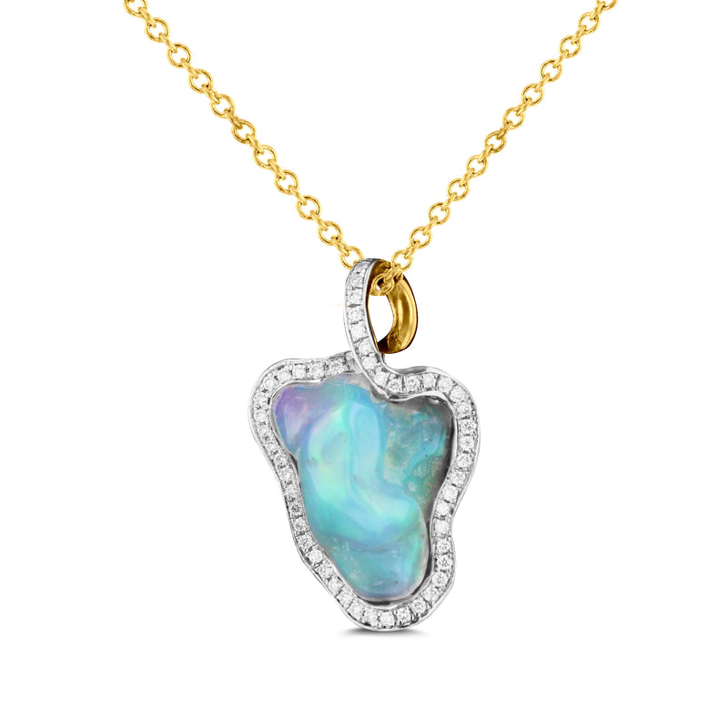 14K Yellow Gold 5.13cts Ethiopian Opal and 0.25cts TDW Diamond (SI1-VS, G-H) Pendant Necklace