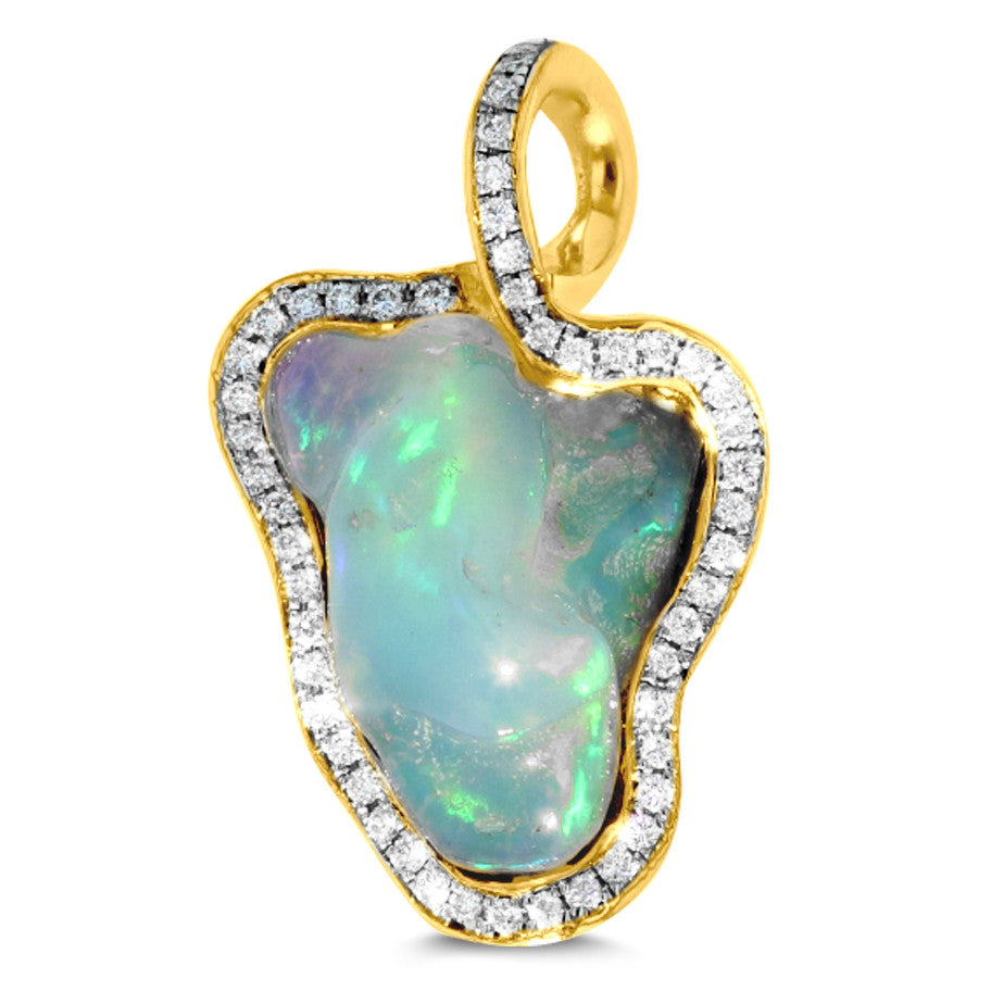 14K Yellow Gold 5.13cts Ethiopian Opal and 0.25cts TDW Diamond (SI1-VS, G-H) Pendant Necklace