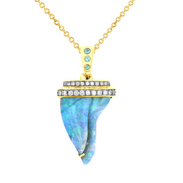 14K Yellow Gold 8.63ct TGW Australian Boulder Opal & 0.20cts Diamond Pendant Necklace