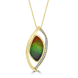 14K Yellow Gold 18.30cts Ammolite & 0.37cts Diamond Necklace