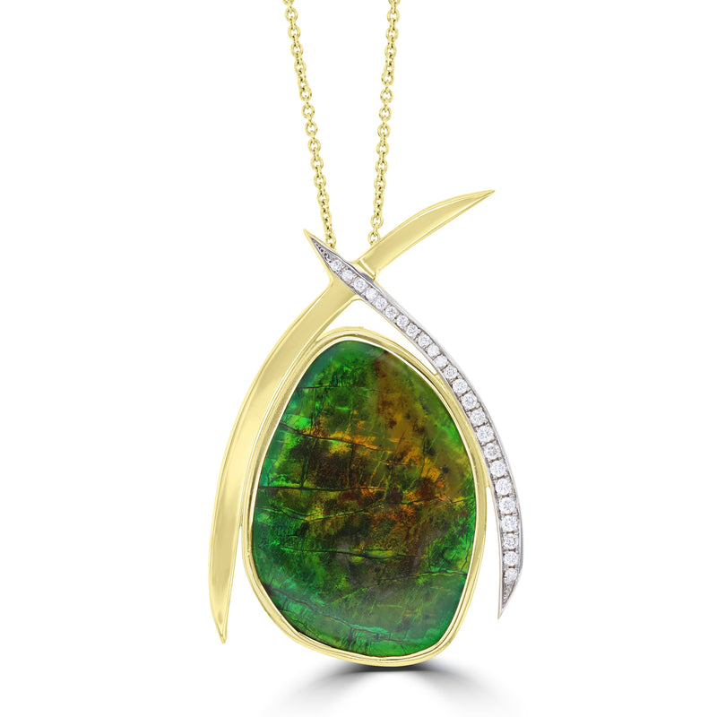 14K Yellow Gold 31.52ct Ammolite and Diamond 0.33ct (SI1-VS, G-H ) Necklace