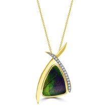 14K Yellow Gold 11.58ct Ammolite and Diamond 0.28ct (SI1-VS, G-H ) Necklace