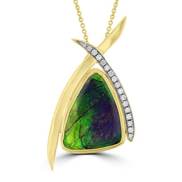 14K Yellow Gold 11.58ct Ammolite and Diamond 0.28ct (SI1-VS, G-H ) Necklace