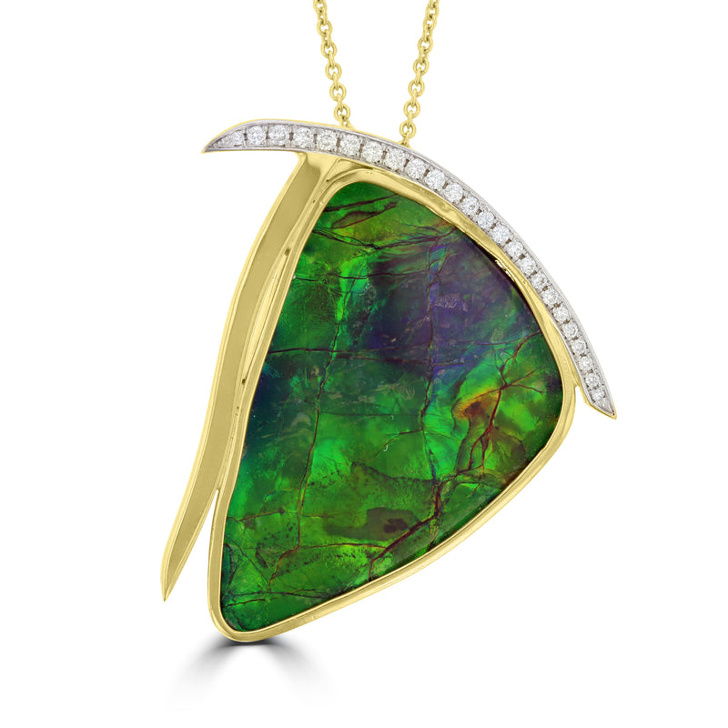 14K Yellow Gold Ammolite 37.01cts and Diamond 0.20ct (SI1-VS, G-H ) Necklace