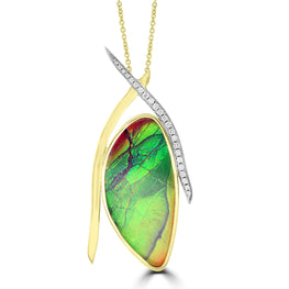 14K Yellow Gold 31.00ct Ammolite and Diamond 0.24ct (SI1-VS, G-H ) Necklace