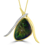 14K Yellow Gold 17.00ct Ammolite and Diamond 0.20ct (SI1-VS, G-H ) Necklace
