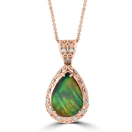 14K Rose/White Gold 12.85ct Ammolite and Diamond 0.17ct Necklace