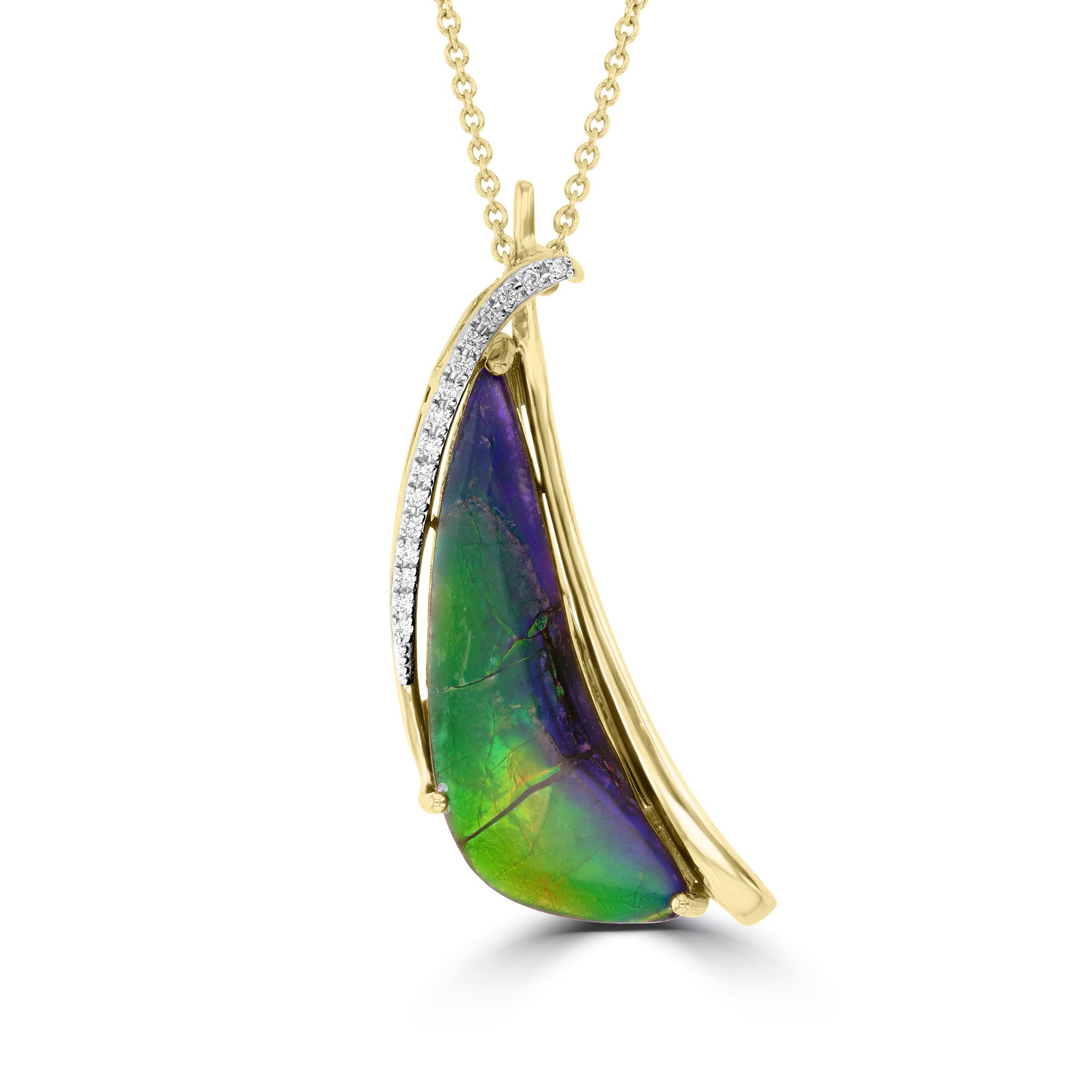 14K Yellow Gold 9.16ct Ammolite and Diamond 0.08ct (SI1-VS, G-H ) Necklace