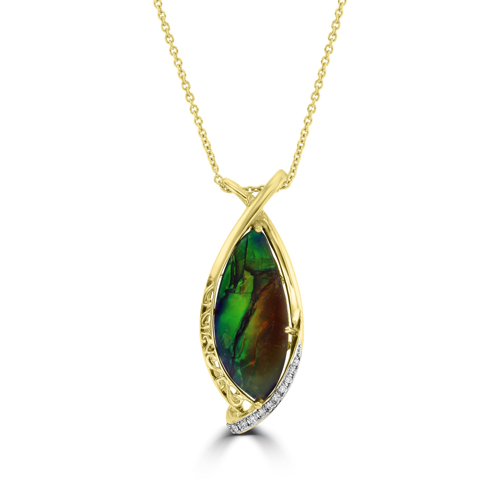 14K Yellow Gold Ammolite and Diamond Accent (SI1-VS, G-H) Necklace