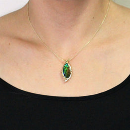 14K Yellow Gold Ammolite and Diamond Accent (SI1-VS, G-H) Necklace