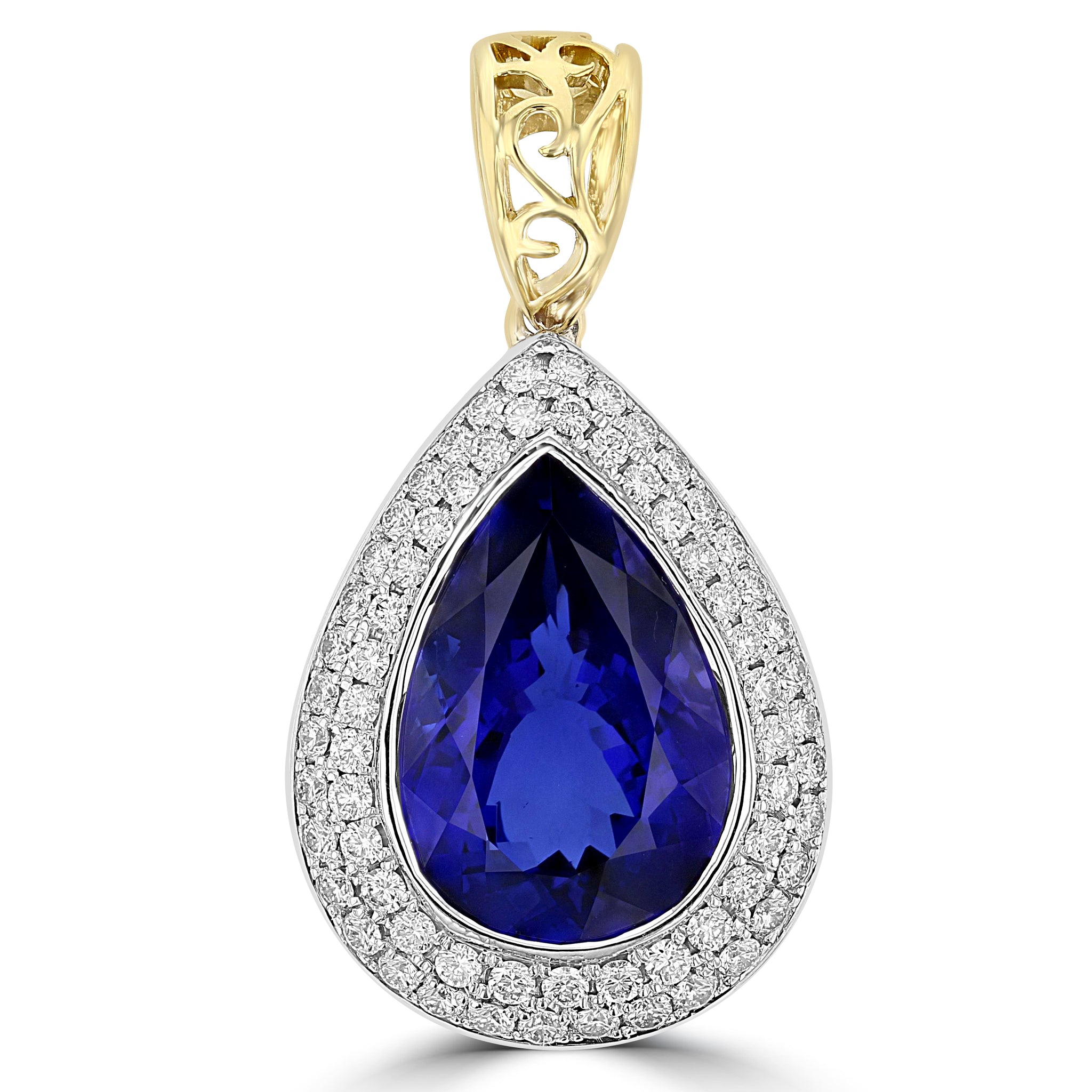 18K White and Yellow gold Tanzanite 16.95cts and Diamond 1.70cts (SI1,VS, G-H) Pendant Necklace