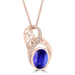 18K Rose Gold Oval Tanzanite 5.53cts and Diamond 0.18cts Necklace (SI1-VS, G-H)