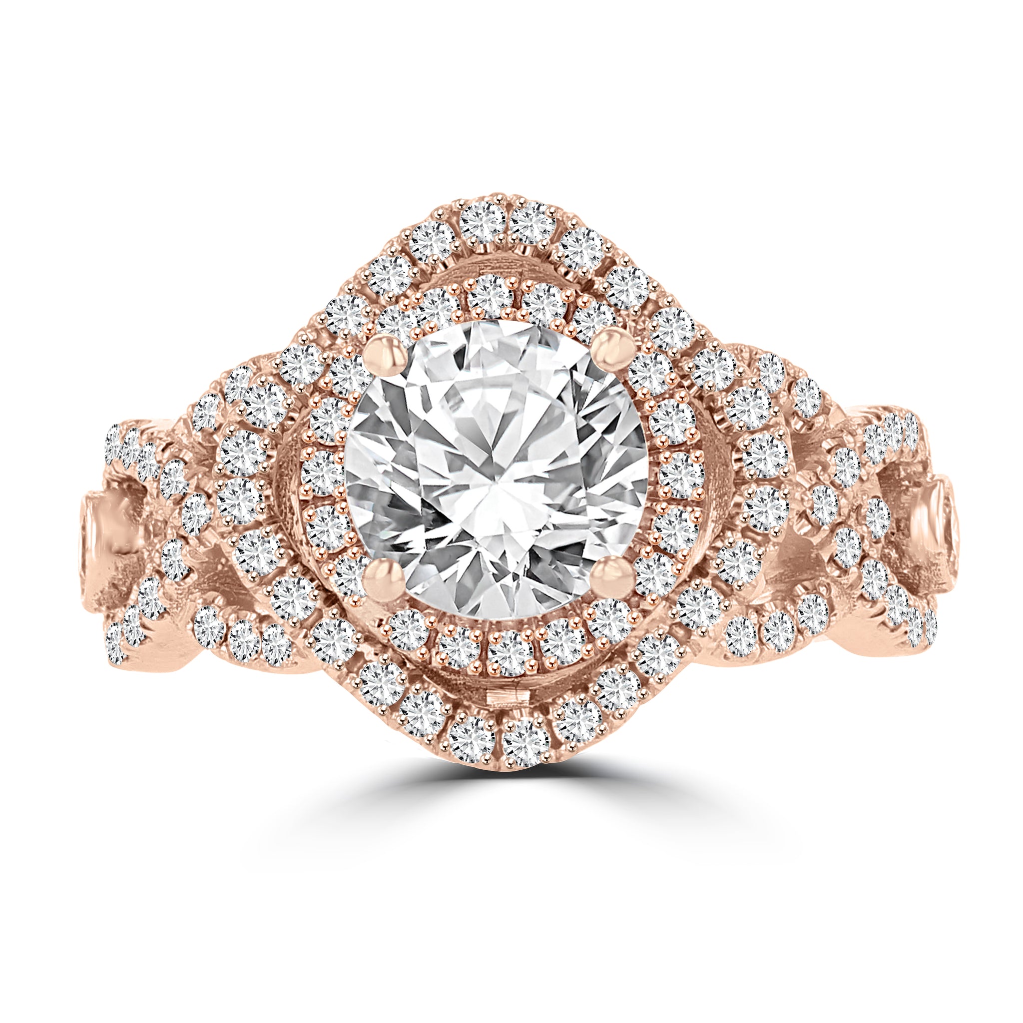 14k Rose Gold Double Halo Diamond 1.75cts TDW Engagement Ring