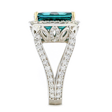 Cushion Turquoise Tourmaline & Diamond Spilt Shank Ring