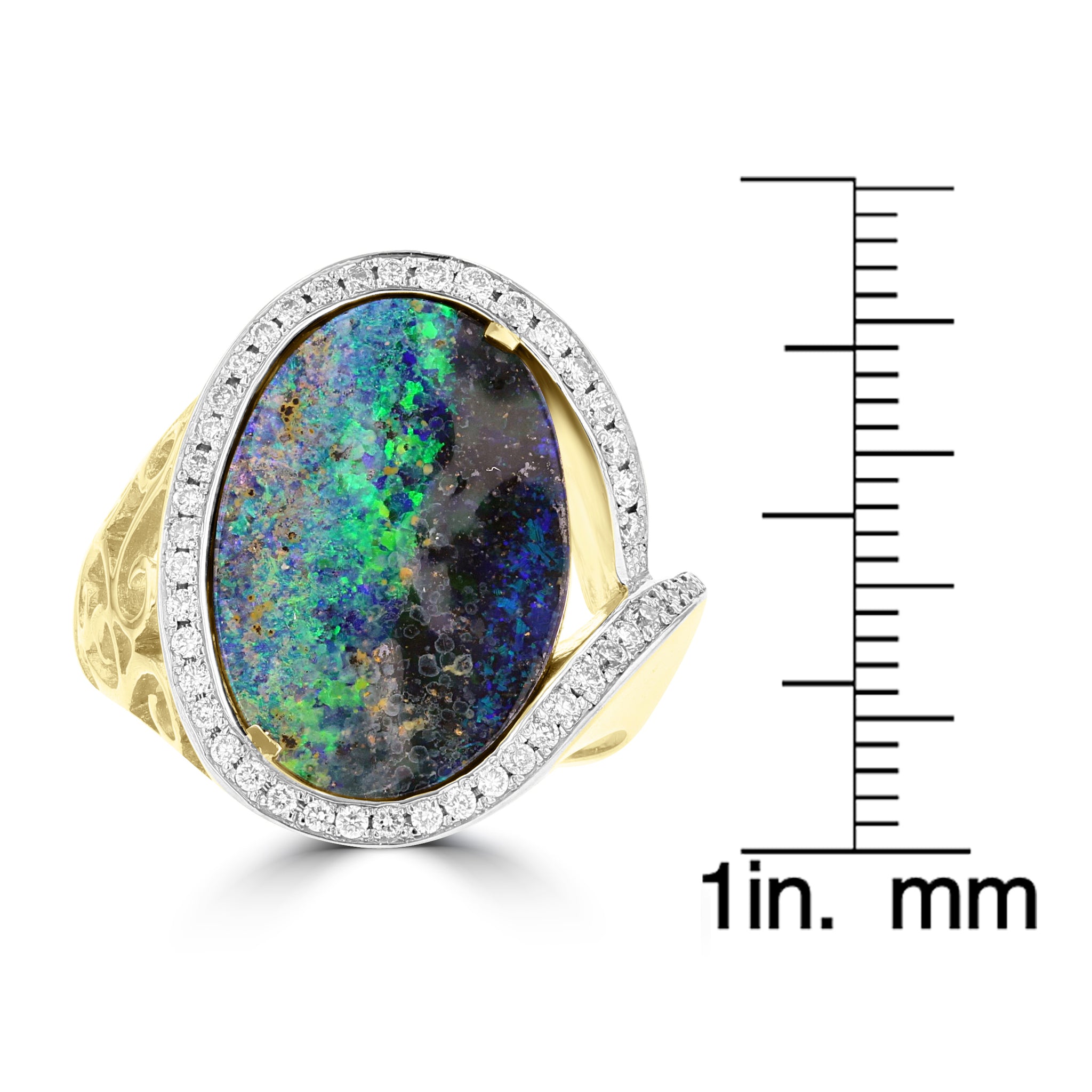 Yellow Gold 14k Aus Boulder Opal 6.04cts & Diamond 0.30ct TDW Ring