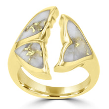 14K Yellow Gold & Gold Quartz Inlay Whale Tail Ring