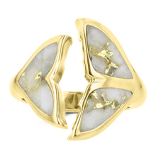 14K Yellow Gold & Gold Quartz Inlay Whale Tail Ring