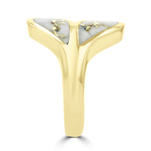 14K Yellow Gold & Gold Quartz Inlay Whale Tail Ring
