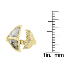 14K Yellow Gold, Diamonds 0.06ct & Gold Quartz Inlay Whale Tail Ring