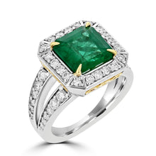 14K Two tone Emerald 3.70cts and Diamond 1.00cts Ring