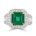14K Two tone Emerald 3.70cts and Diamond 1.00cts Ring
