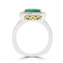 14K Two tone Emerald 3.70cts and Diamond 1.00cts Ring