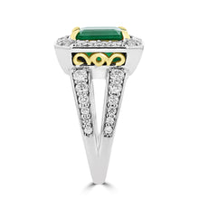 14K Two tone Emerald 3.70cts and Diamond 1.00cts Ring